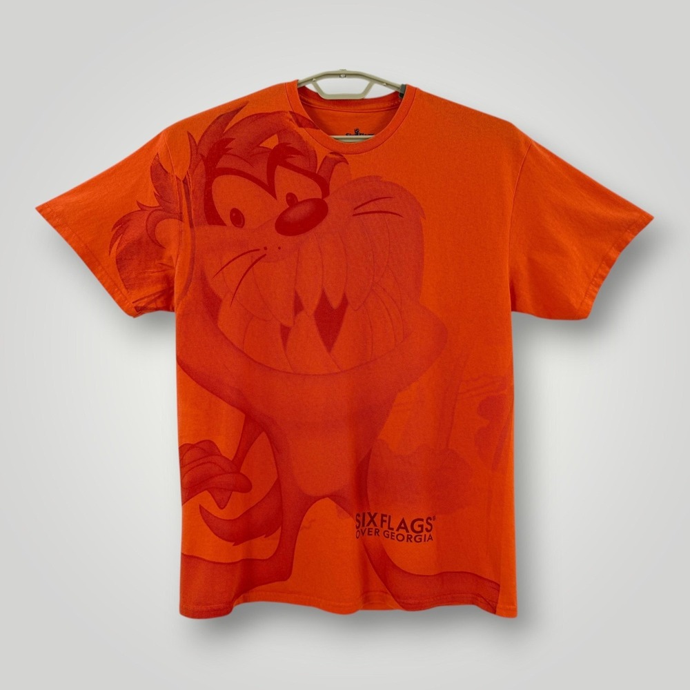 Six Flags Tasmanian Devil‎ Shirt Mens L Orange Looney Tunes Graphic Tee